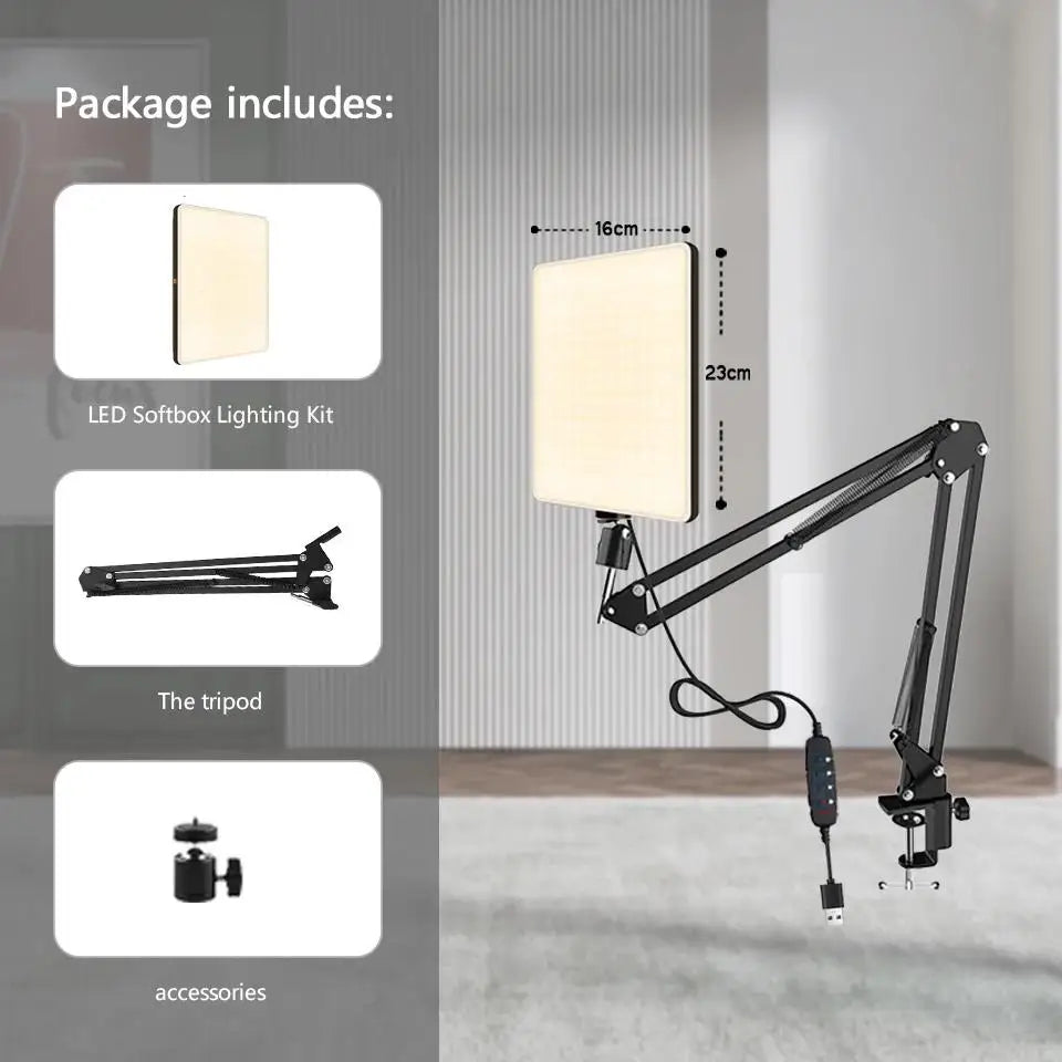 LED Studio Lamp with Adjustable Scissor Arm for Streaming & Photography