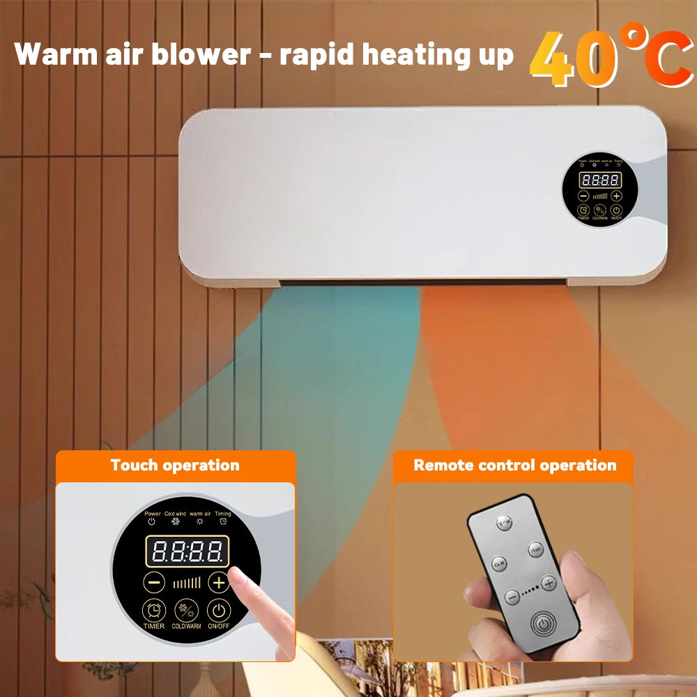Home Touch Screen Electric Fan Heater With Remote Control Supports Air Cold Air Dual Adjustment Wall Mounted Low-Noise