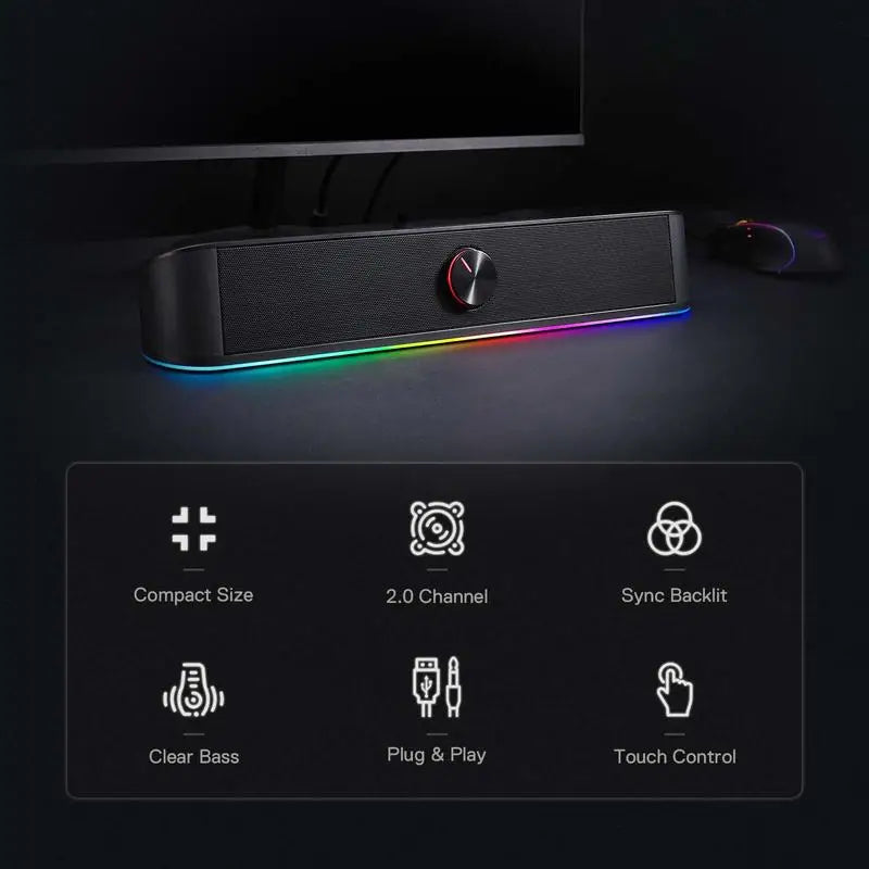 ZYNZE GS560 Pro RGB Soundbar – USB Gaming Speaker with Light Display Sync