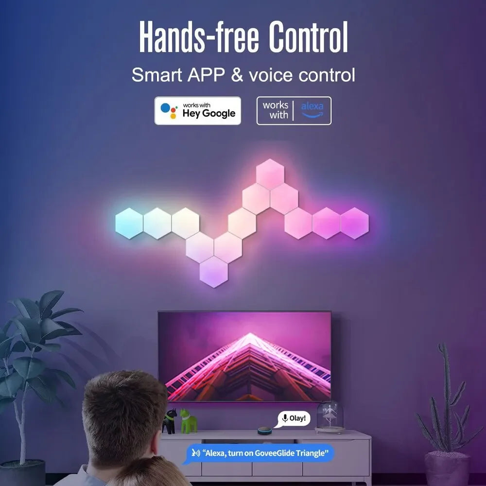 RGB Intelligente Hexagonale Wandlamp Kleurveranderende Ambient Nachtlamp DYI Vorm Muziekritme APP Bediening Voor Speelkamer Slaapkamer
