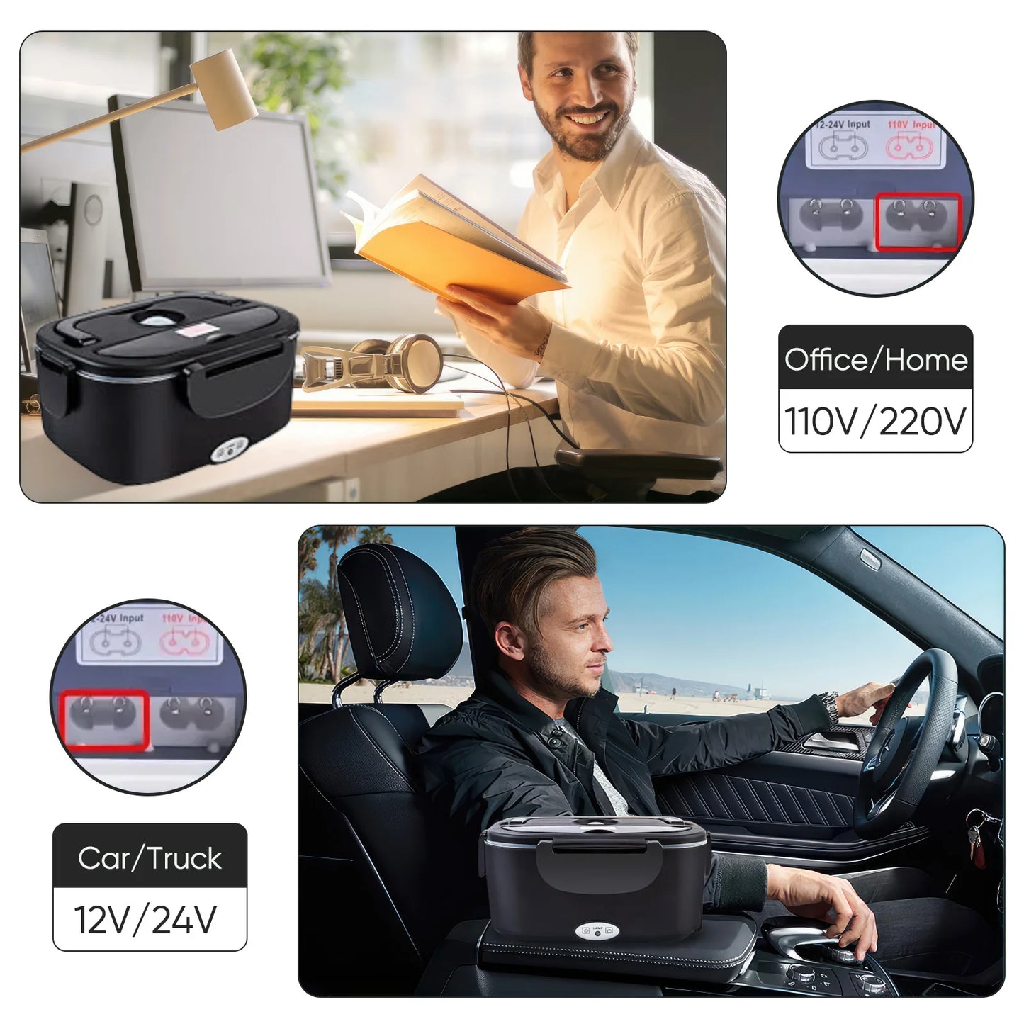 ZYNZE HeatBox™ Duo – 2-in-1 Electric Lunch Box for Car & Home (12V/24V/220V)