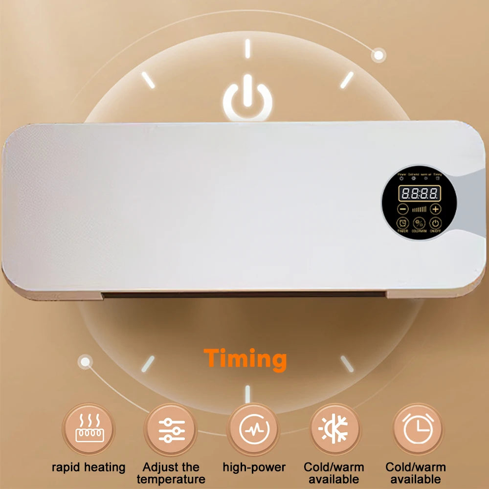 Home Touch Screen Electric Fan Heater With Remote Control Supports Air Cold Air Dual Adjustment Wall Mounted Low-Noise