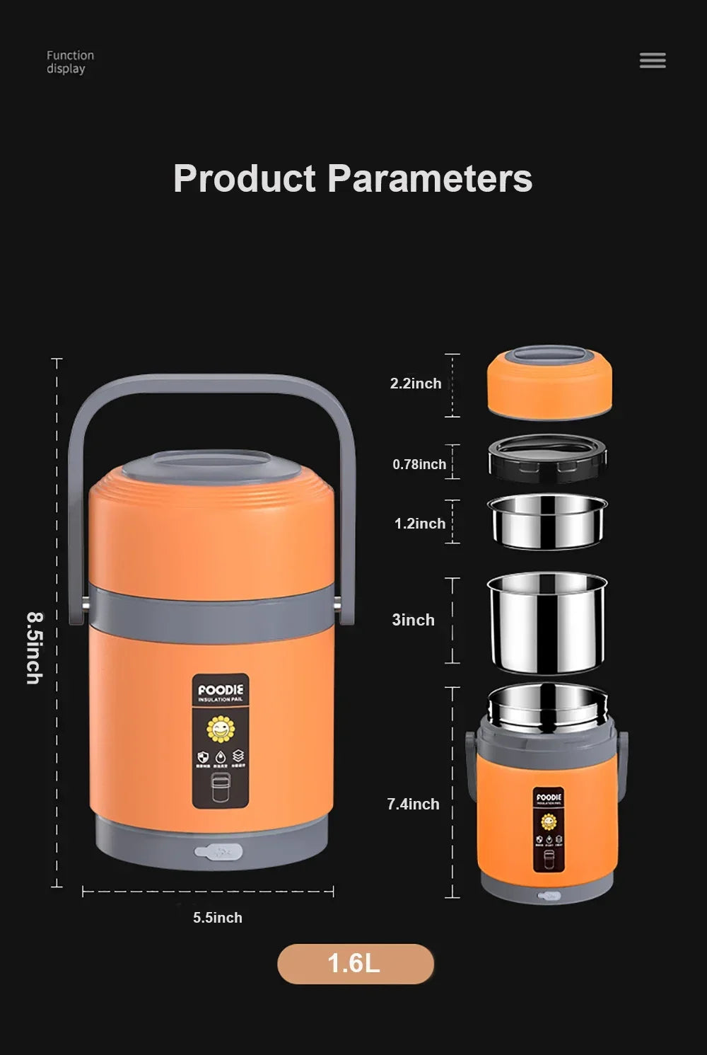 ZYNZE HeatBox™ Pro – 2L USB Electric Lunch Box with Stainless Steel Warmer & Cooler Bag