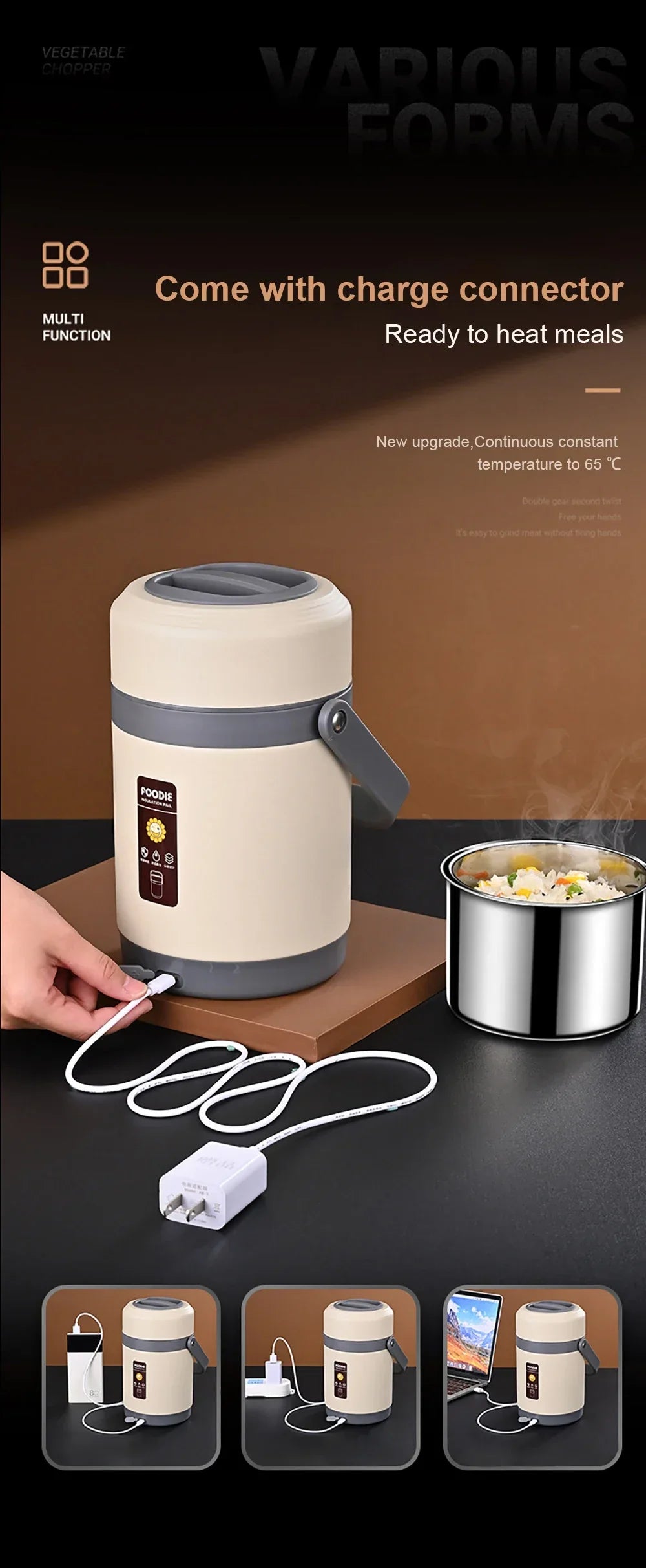 ZYNZE HeatBox™ Pro – 2L USB Electric Lunch Box with Stainless Steel Warmer & Cooler Bag