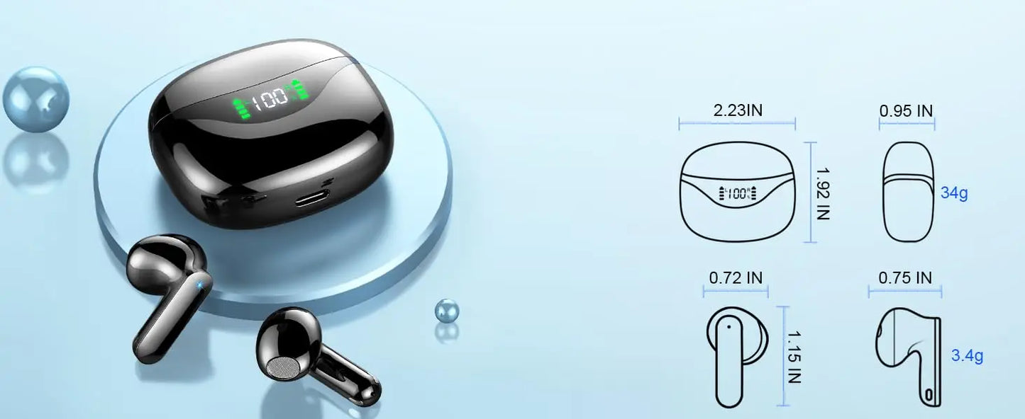 Wireless Bluetooth 5.3 Earbuds with Noise Cancelling Mic