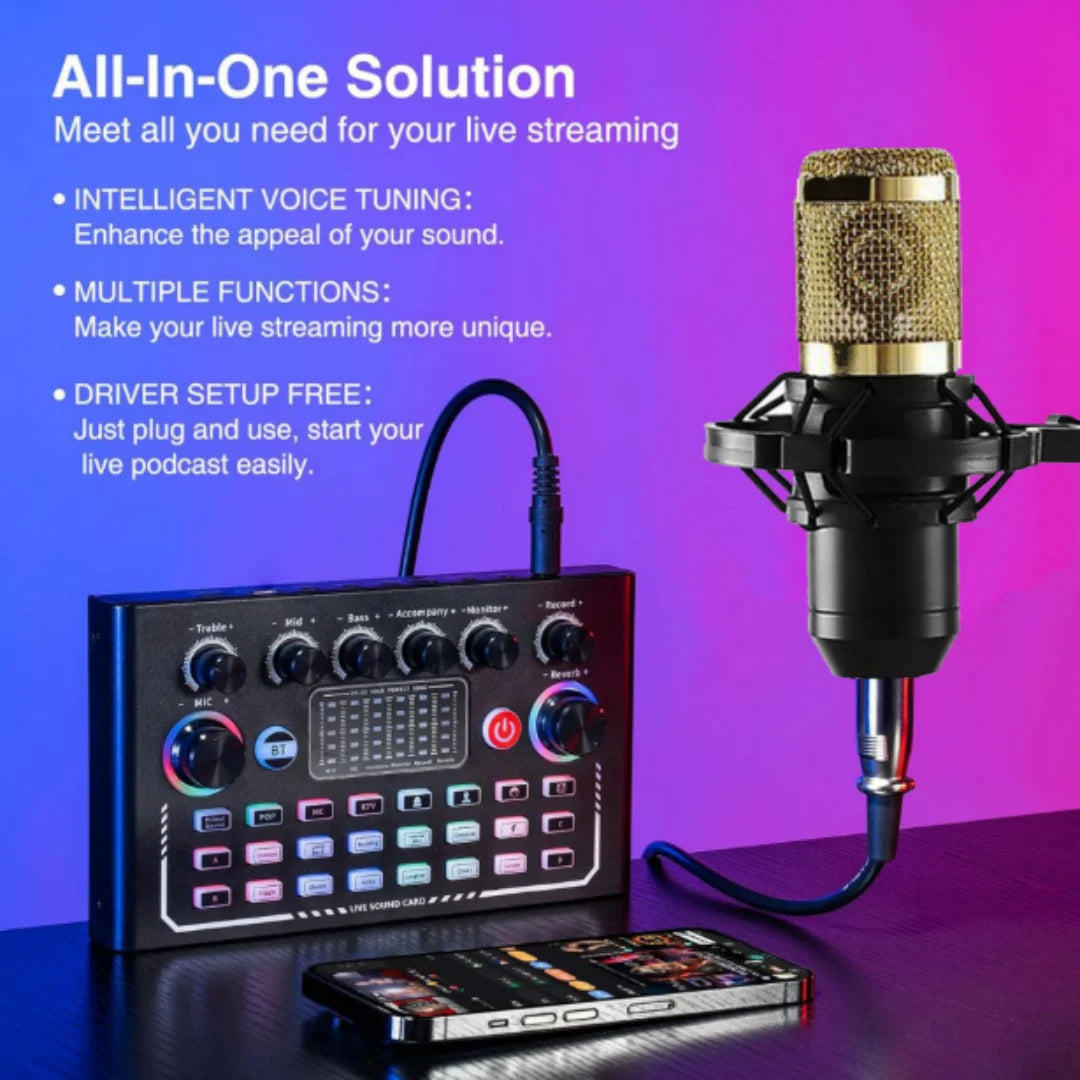 ZYNZE StreamPro™ Complete Recording Kit – Condenser Mic + Sound Card + Arm Stand