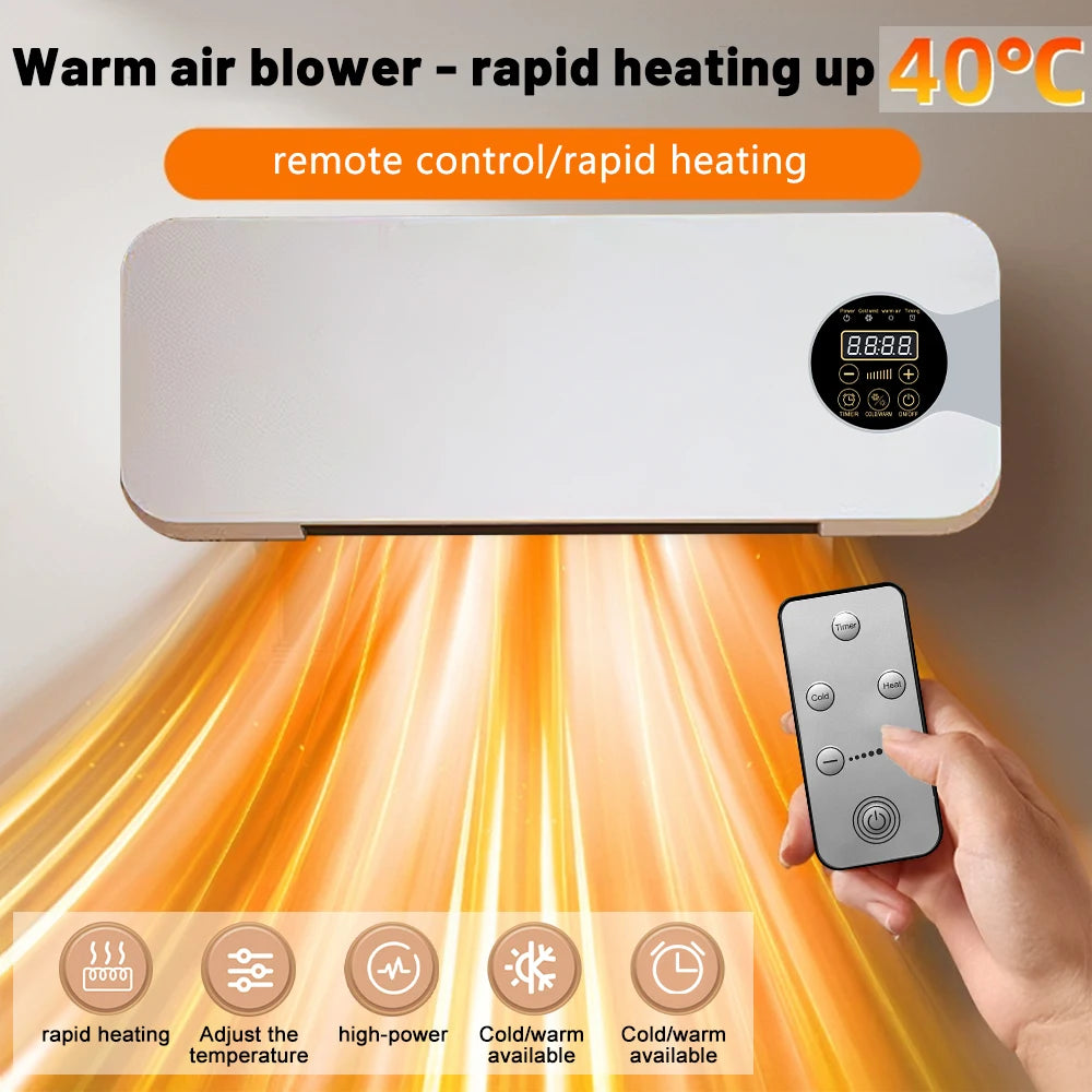 Home Touch Screen Electric Fan Heater With Remote Control Supports Air Cold Air Dual Adjustment Wall Mounted Low-Noise