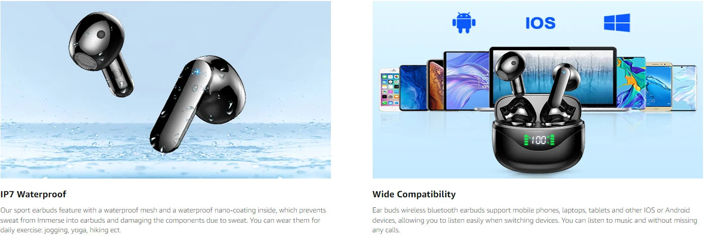 Wireless Bluetooth 5.3 Earbuds with Noise Cancelling Mic