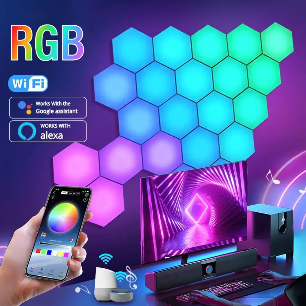 RGB Intelligente Hexagonale Wandlamp Kleurveranderende Ambient Nachtlamp DYI Vorm Muziekritme APP Bediening Voor Speelkamer Slaapkamer