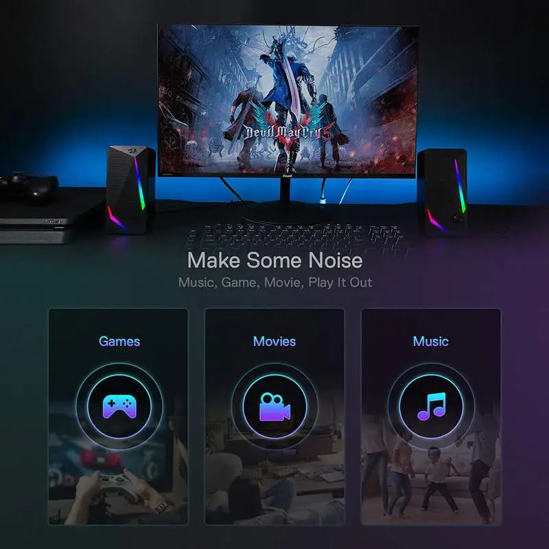 ZYNZE GS510 SoundWave™ – 2.0 Channel RGB Stereo Speakers for PC & Gaming Setup