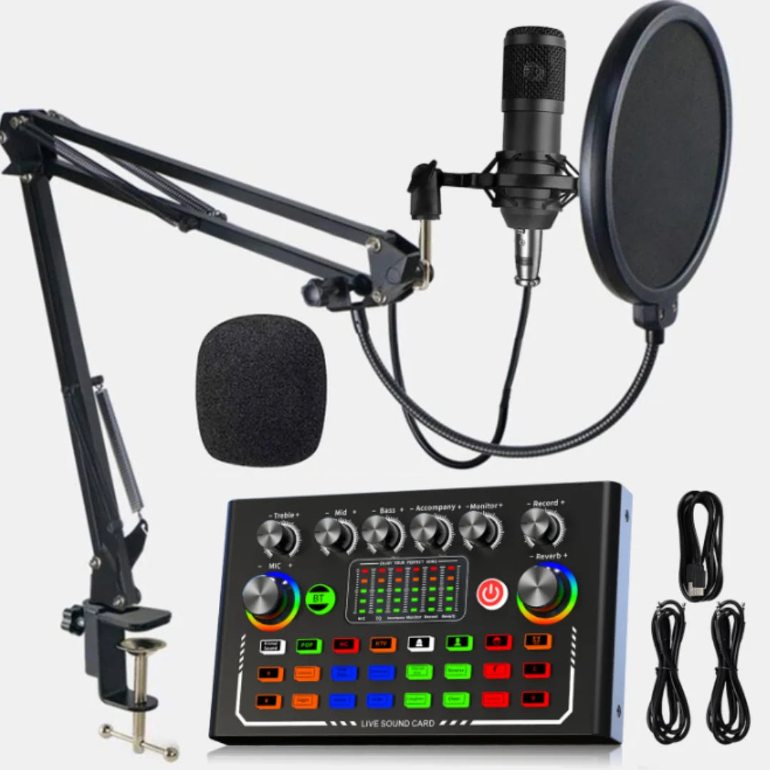 ZYNZE StreamPro™ Complete Recording Kit – Condenser Mic + Sound Card + Arm Stand