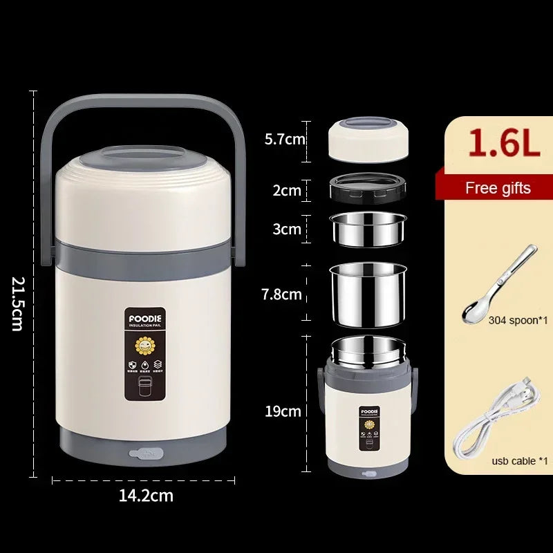 ZYNZE HeatBox™ Pro – 2L USB Electric Lunch Box with Stainless Steel Warmer & Cooler Bag