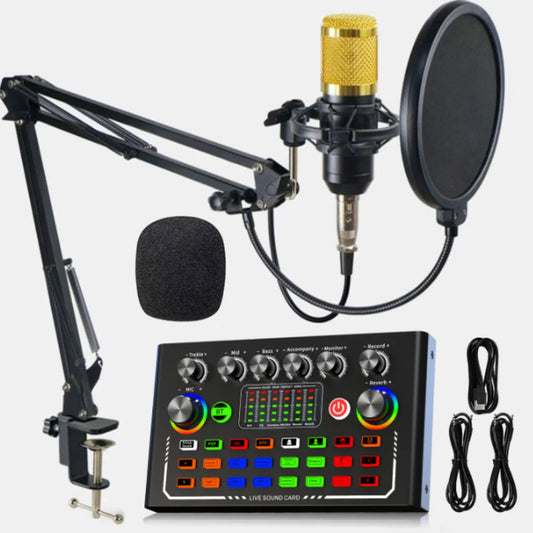 Professional Microphone & Sound Card Set for Streaming & Recording